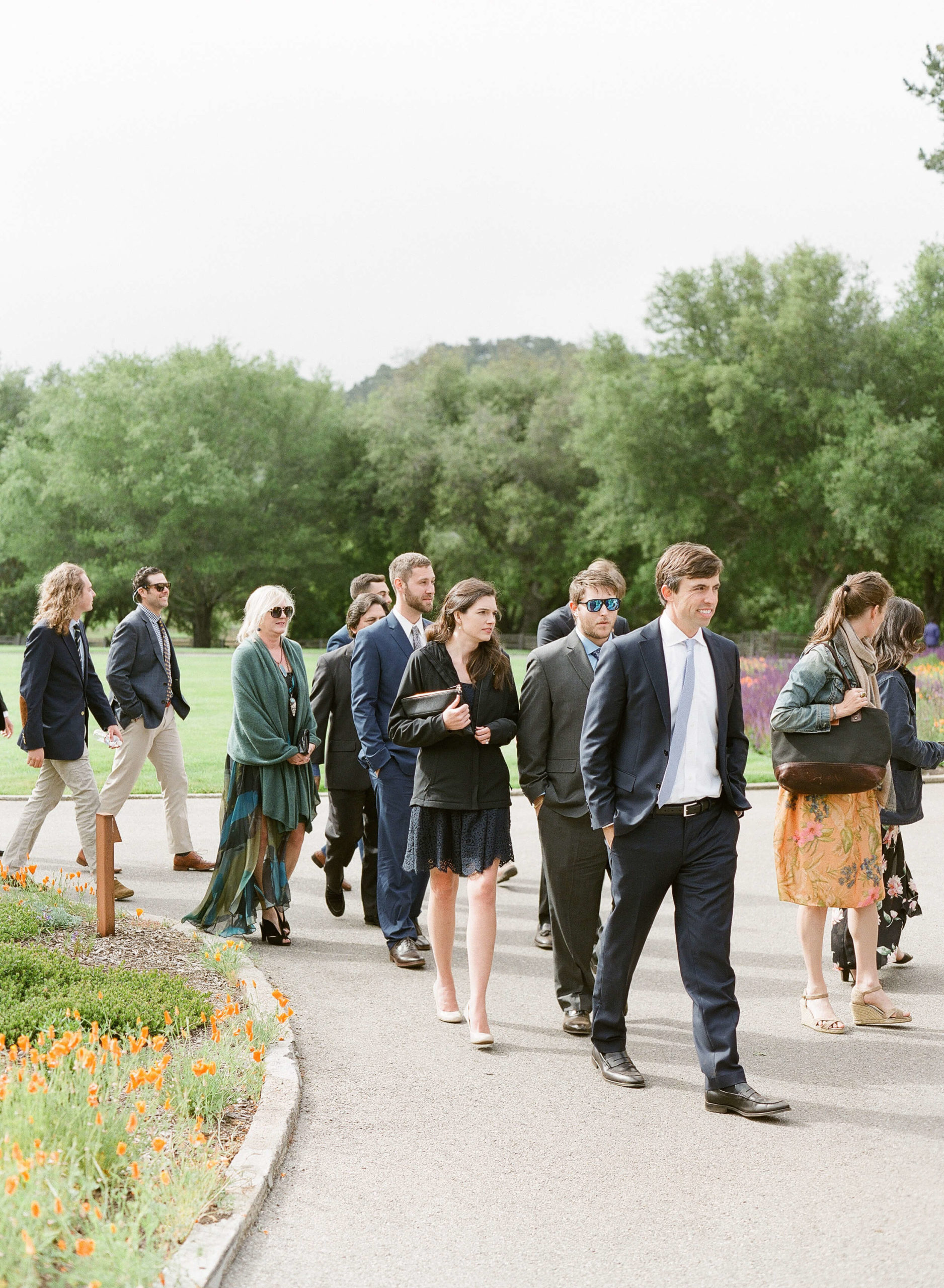 wedding guests walking to reception