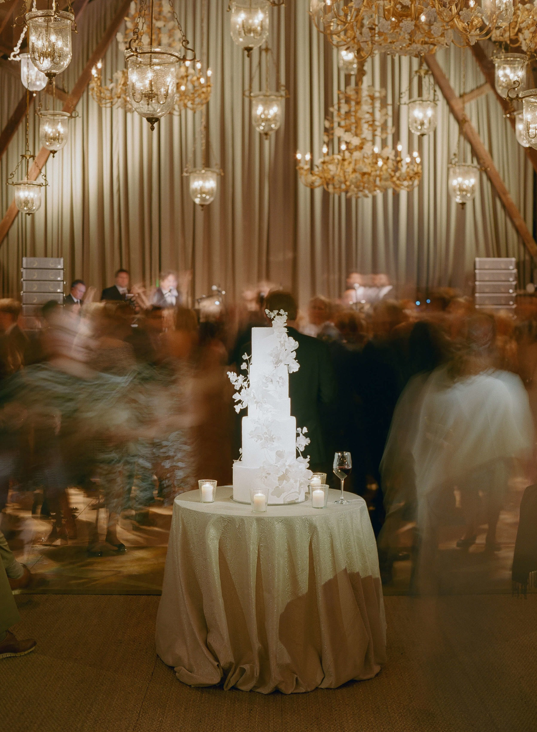 white wedding cake at reception