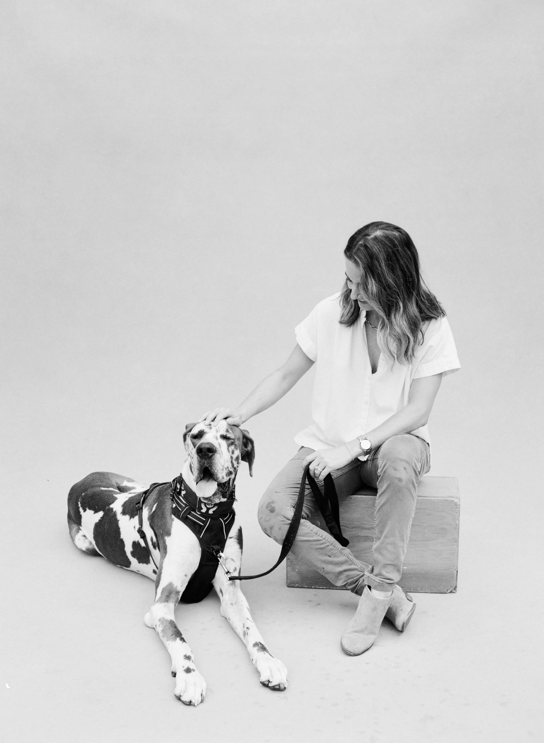 Photographer KT Merry with a great dane foster dog