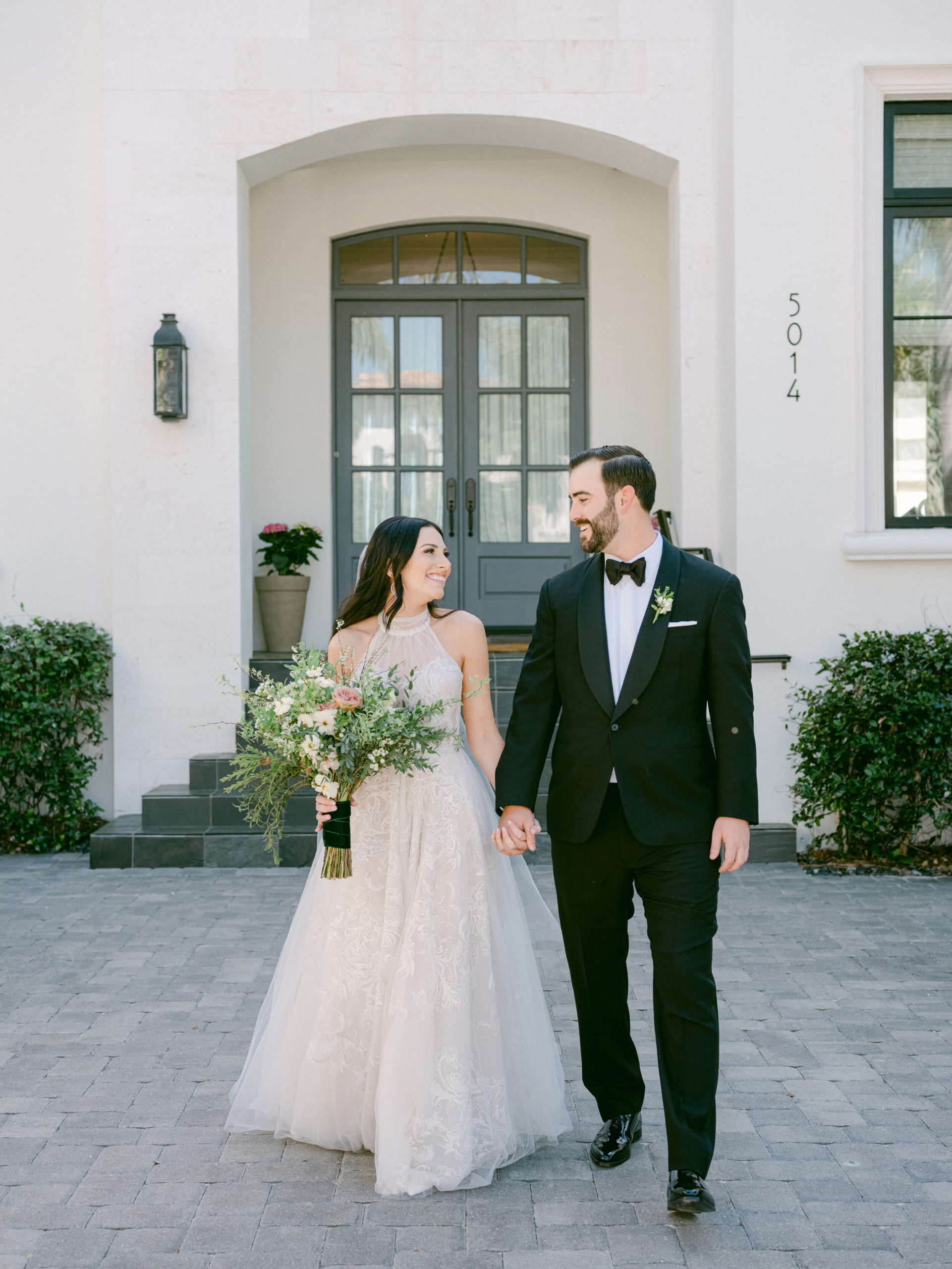 portrait of bride and groom before at-home wedding in Tampa