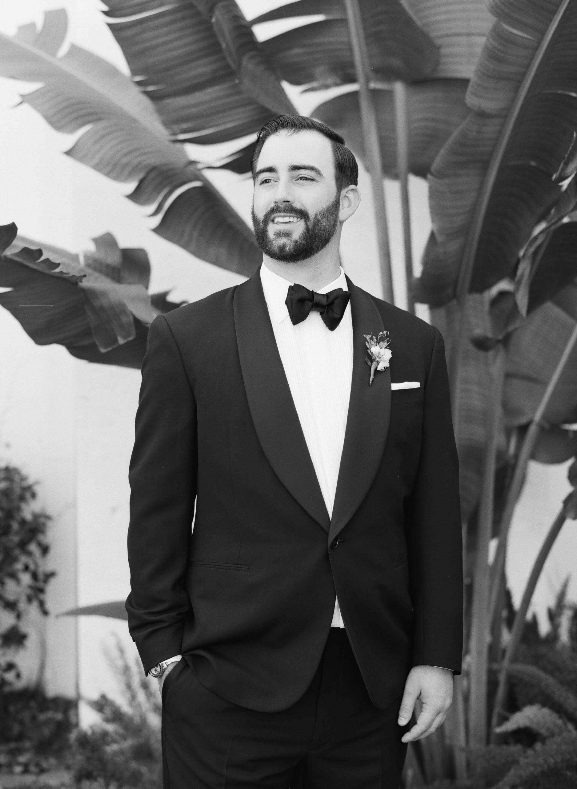 groom in tuxedo at-home wedding in Tampa