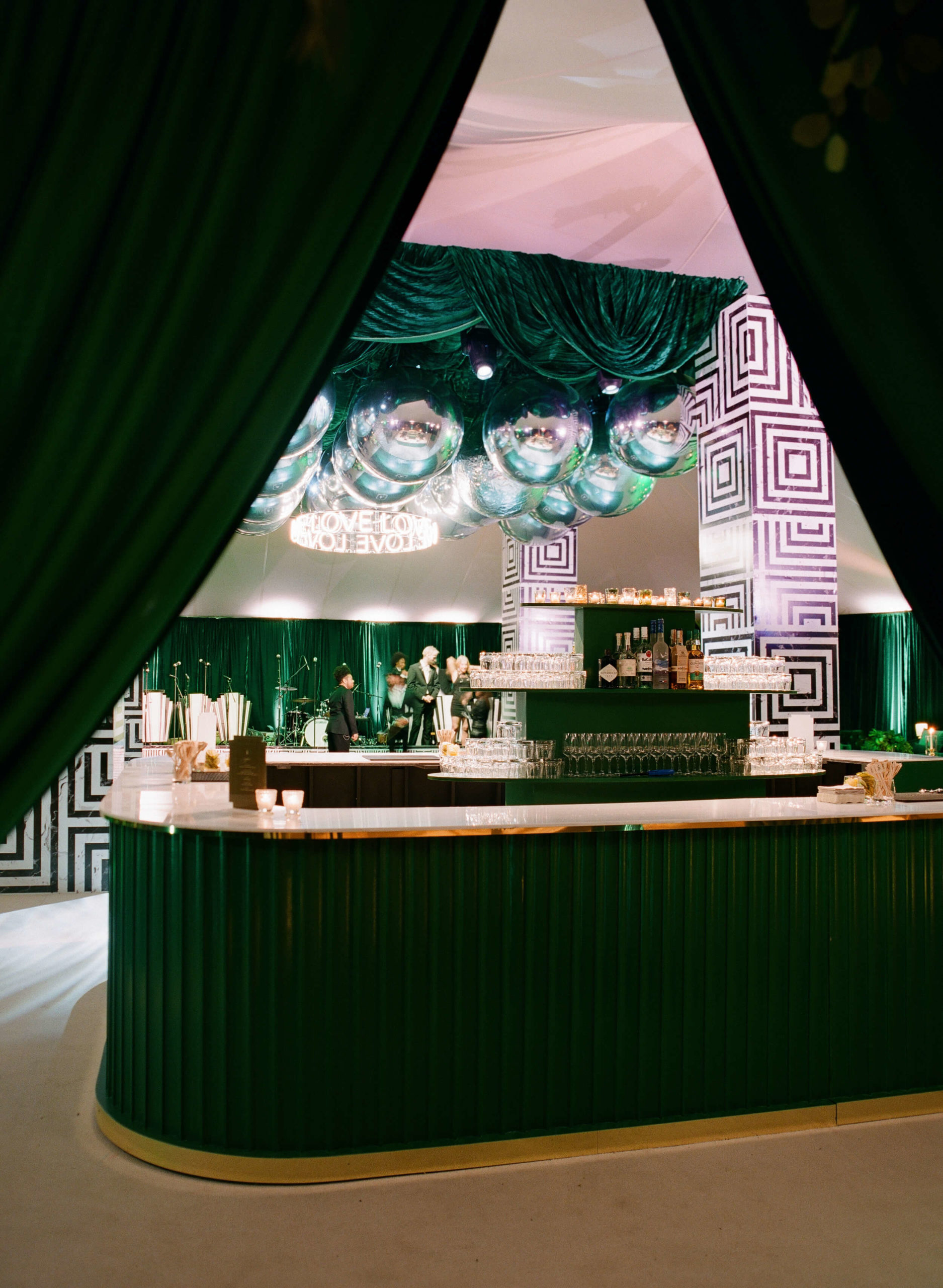 custom green bar inside dance tent