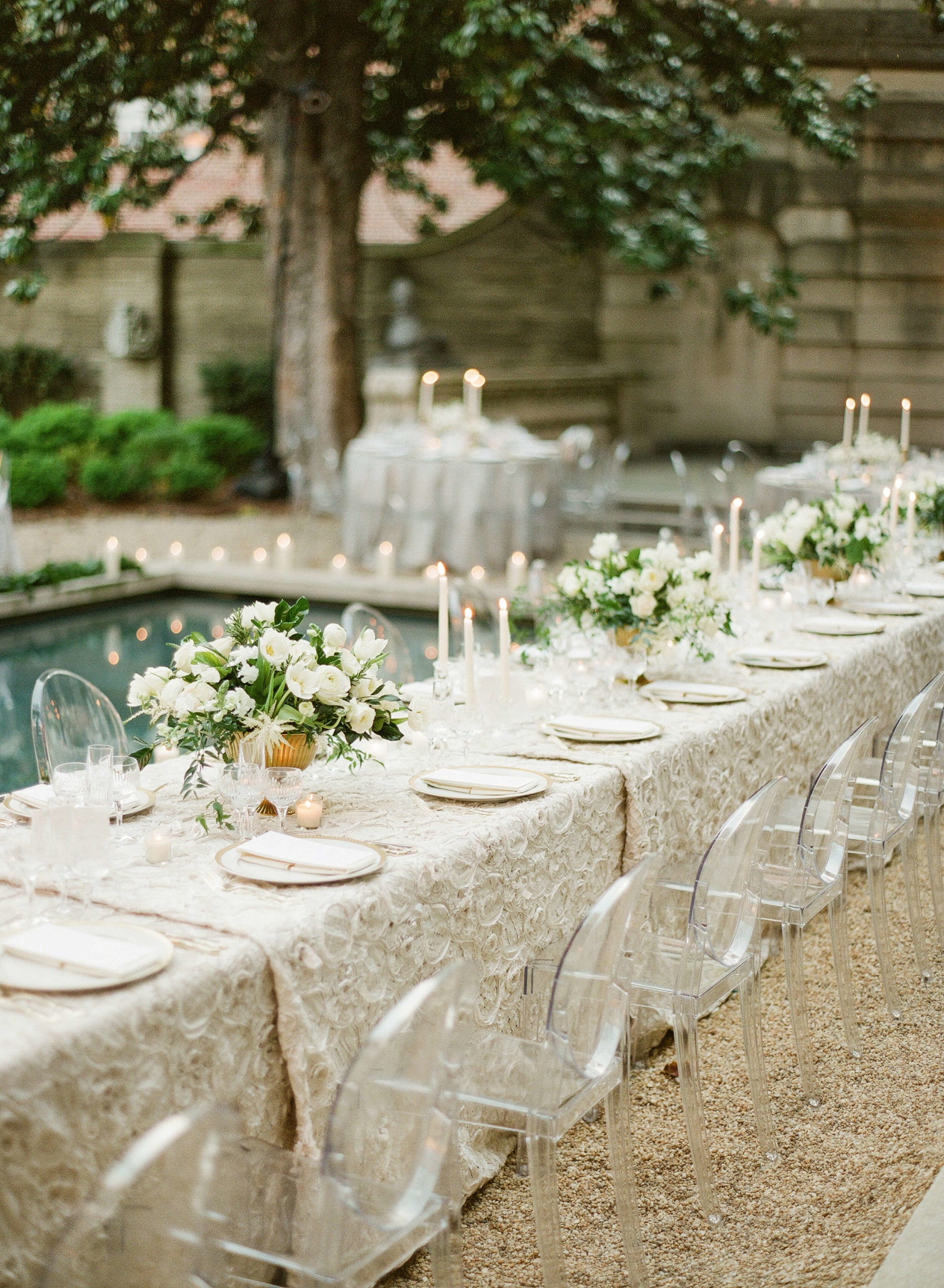 decorated dining tables at wedding reception in Washington