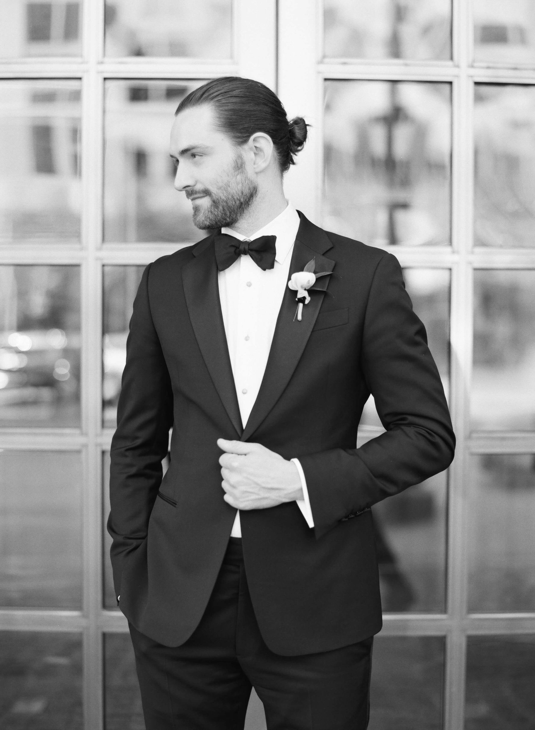 groom in Armani tuxedo