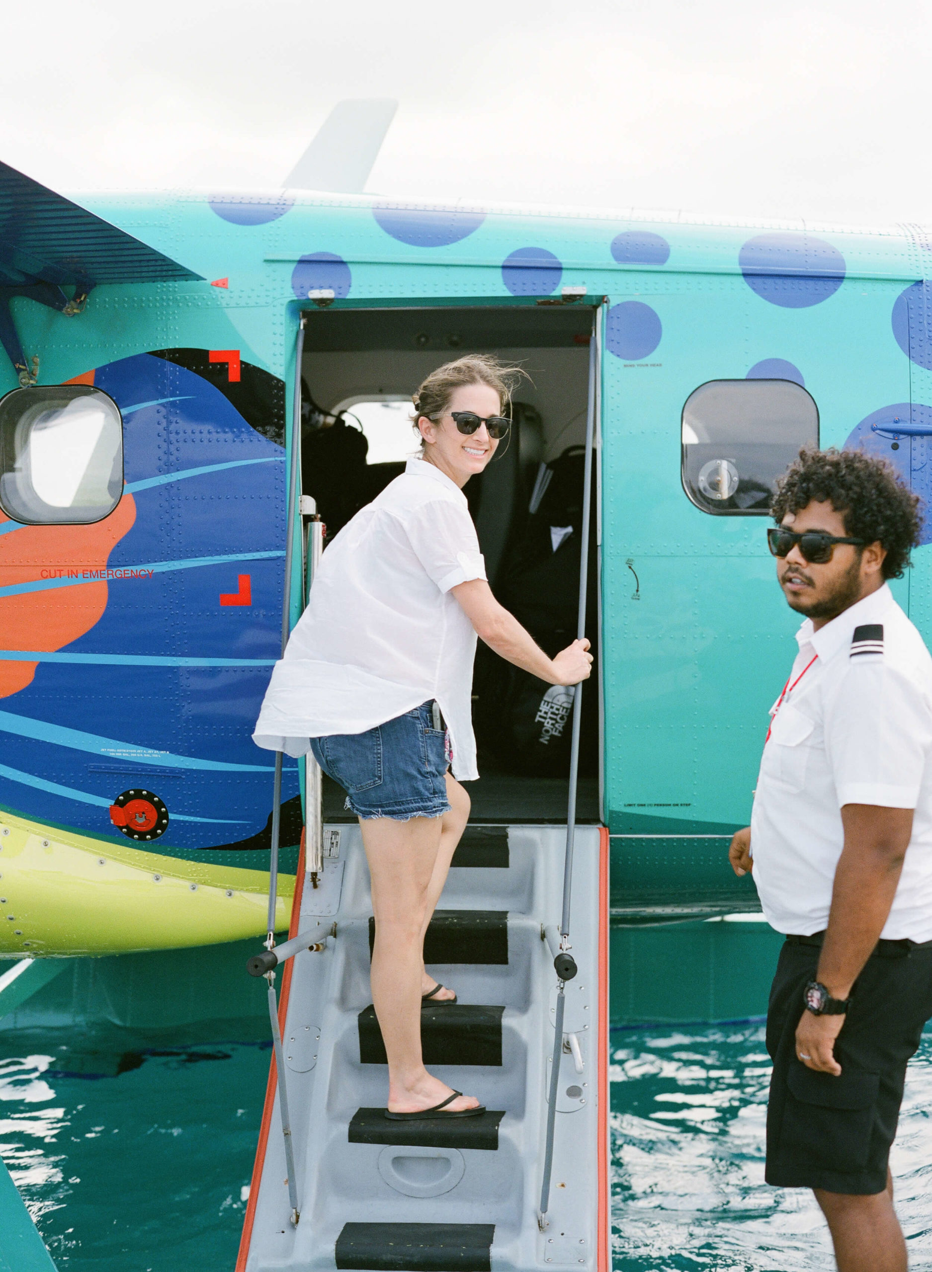 KT Merry boarding water plane in Madlives