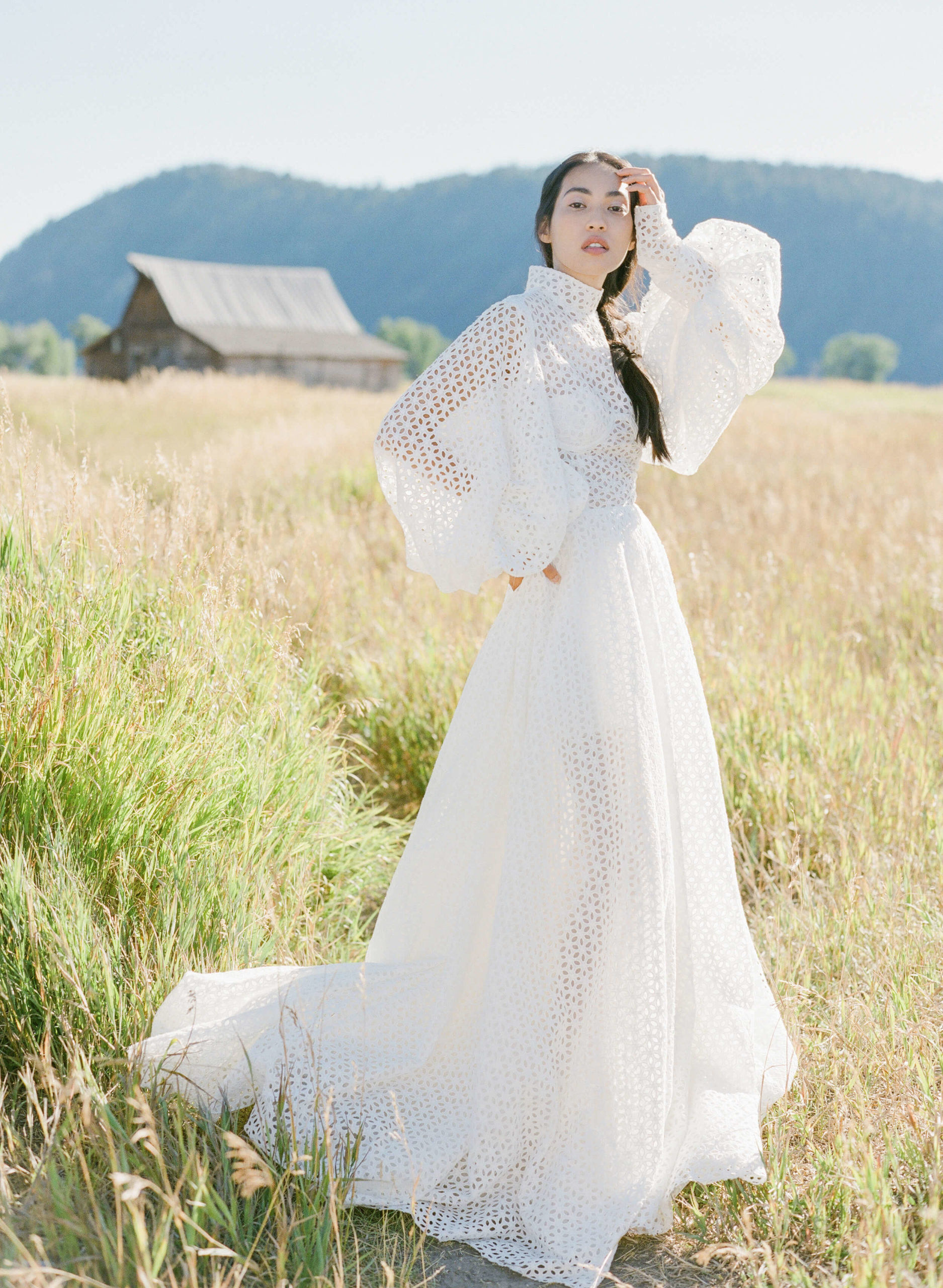  Americana-Inspired Bridal gown with white eyelet