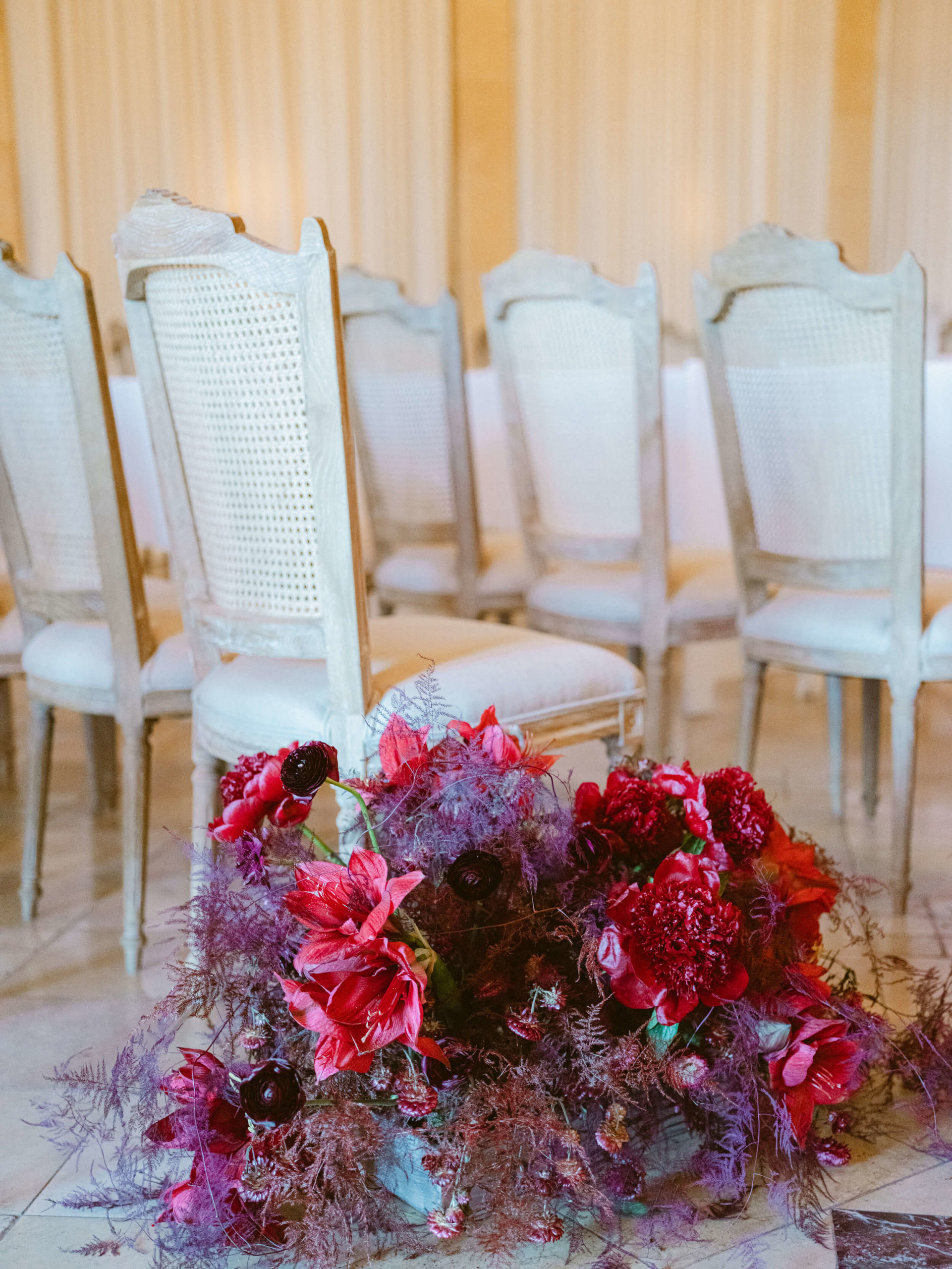 colorful fall wedding flowers at ceremony
