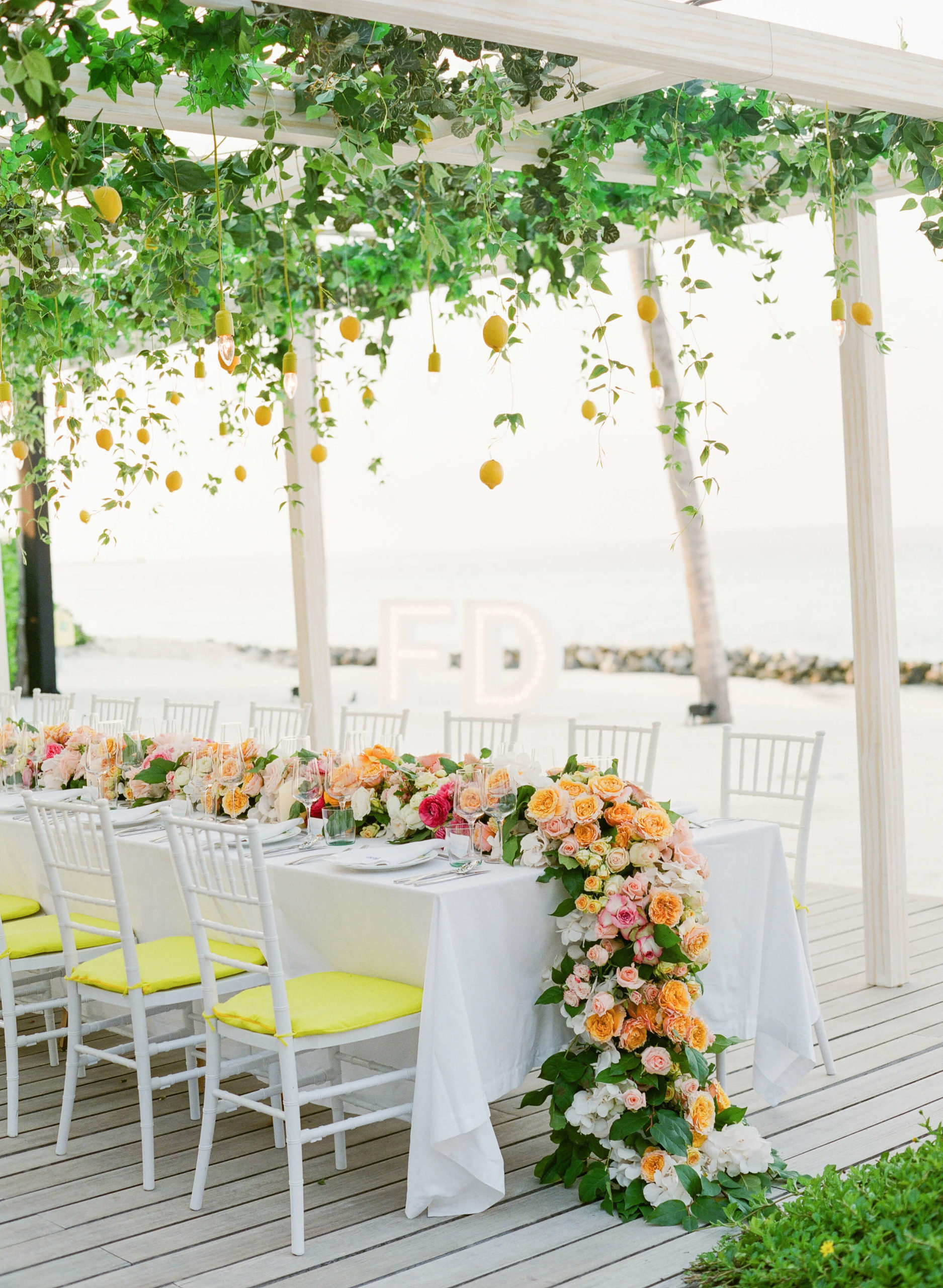 lemon-themed table decor at 100th day celebration