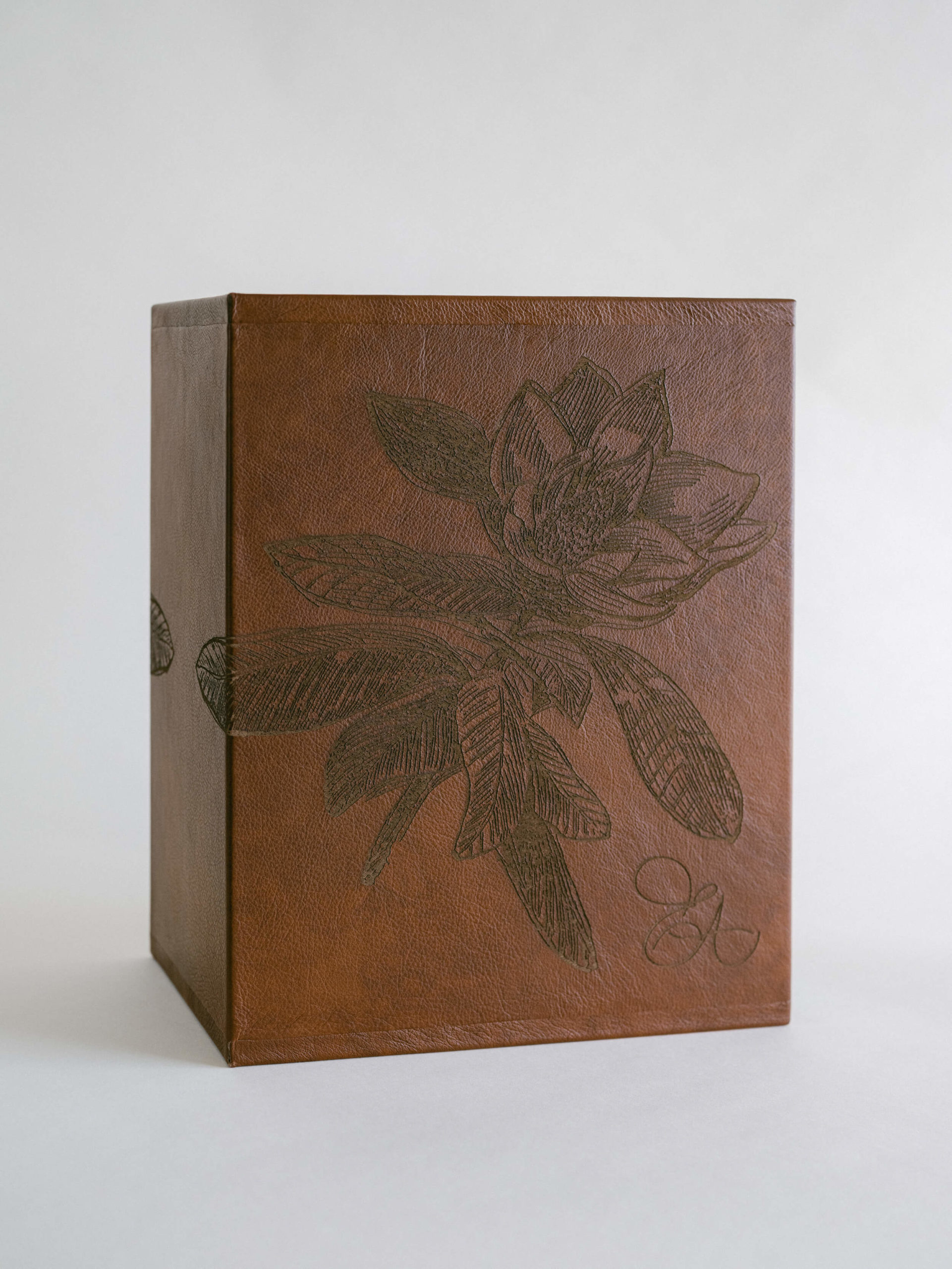 laser etching on leather wedding album box