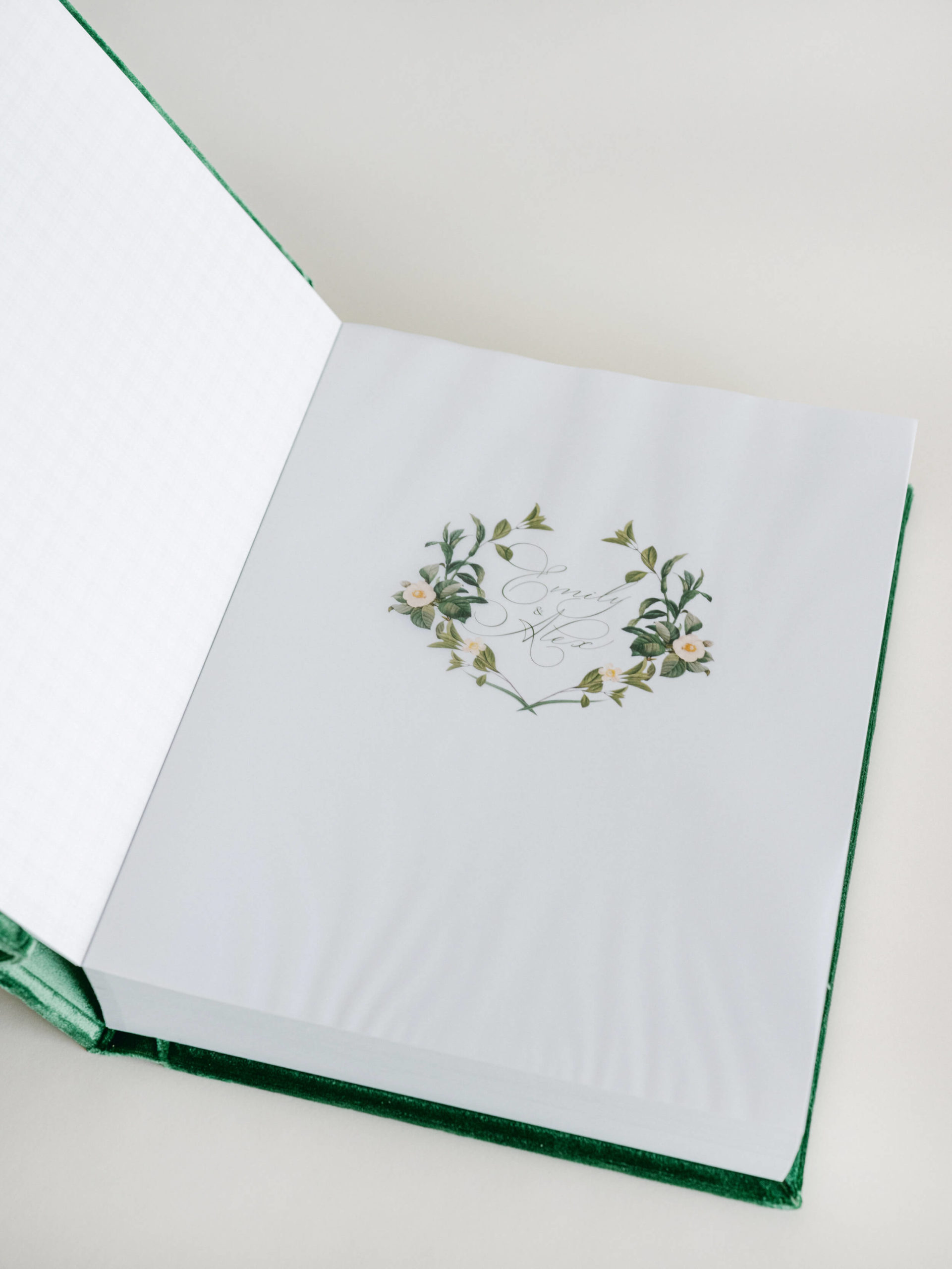 hand-painted vellum page in wedding album