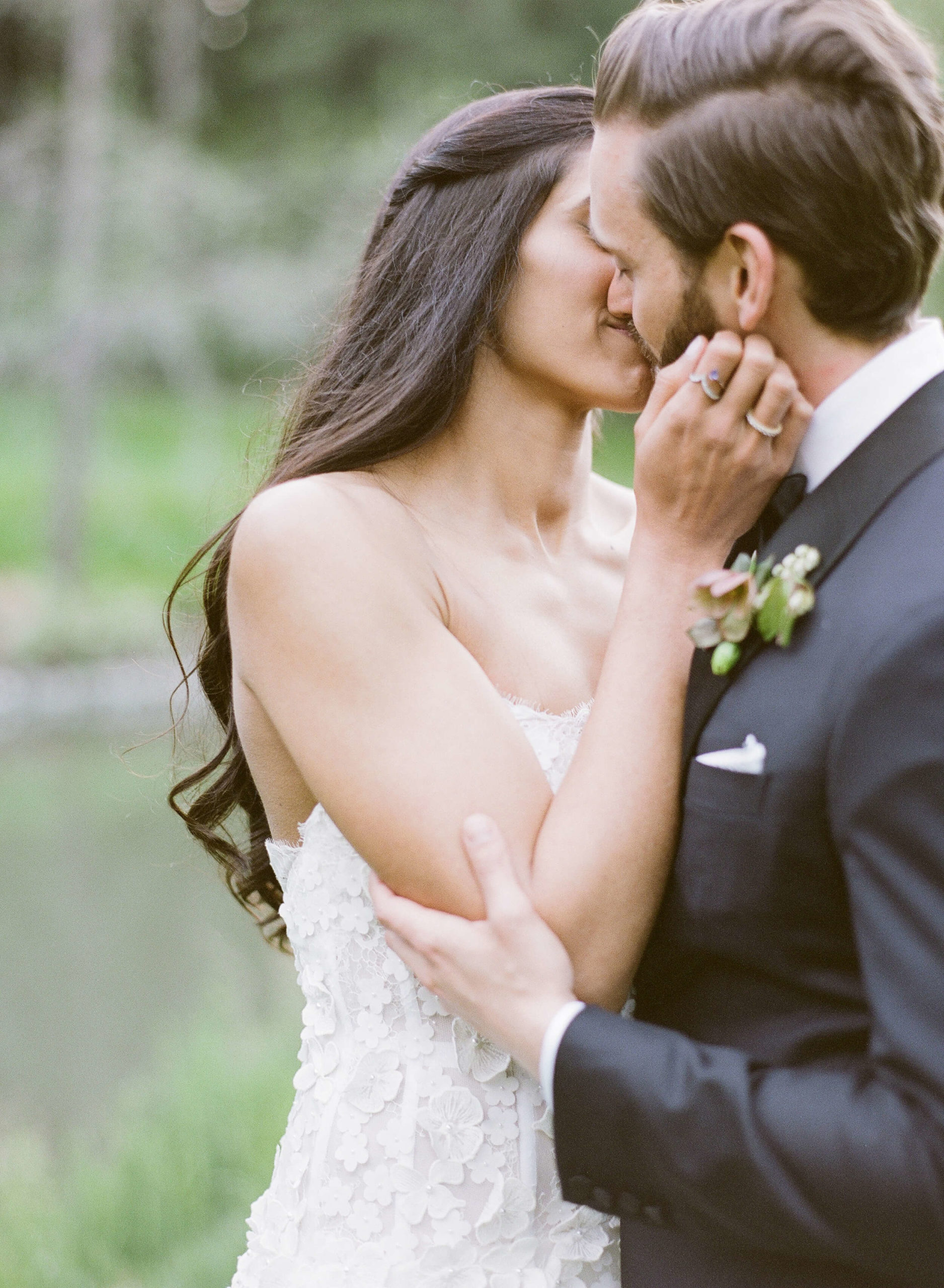 bride and groom kiss at wedding weekend in Napa Valley