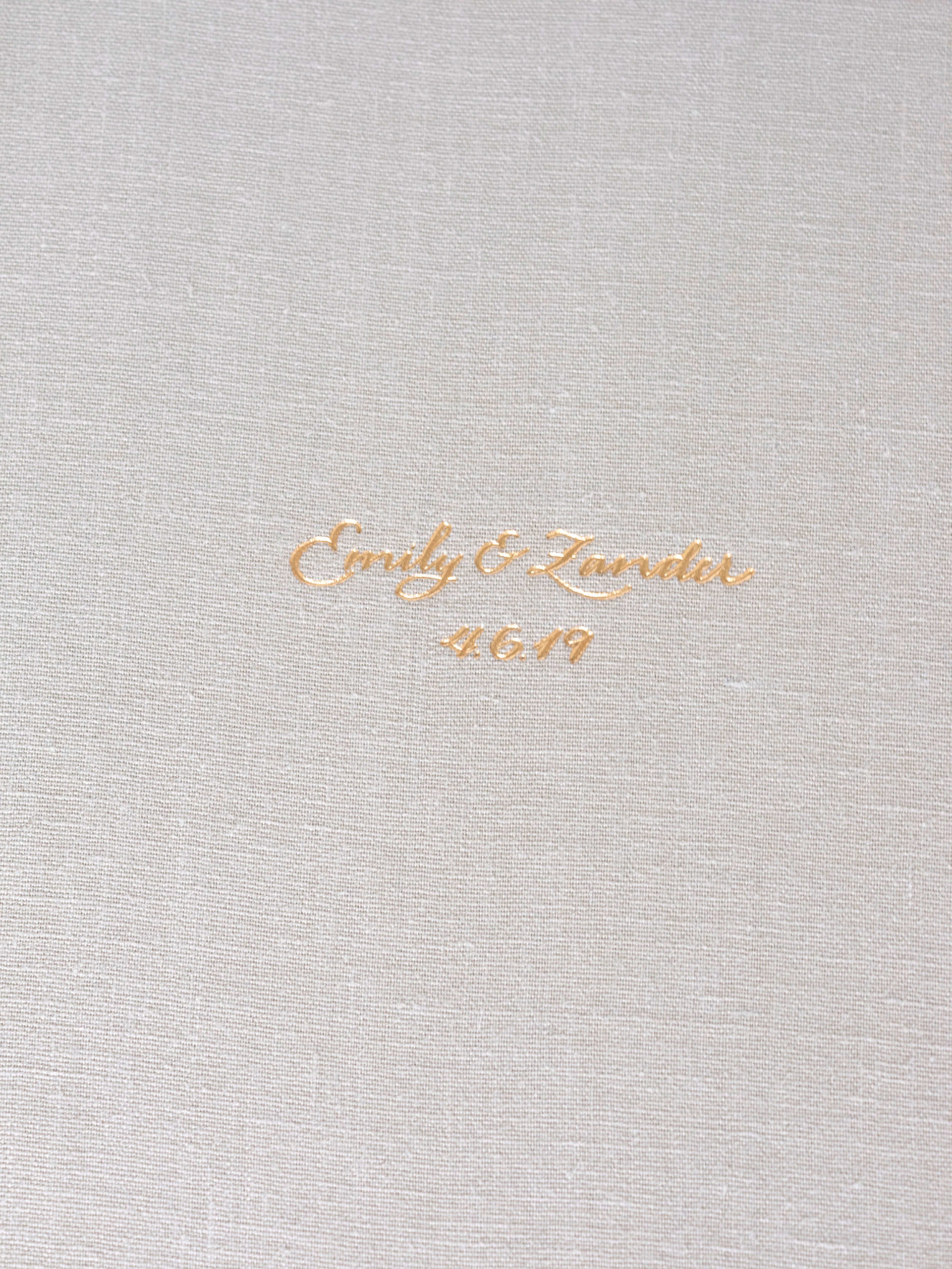 gold foil imprinting on wedding album cover
