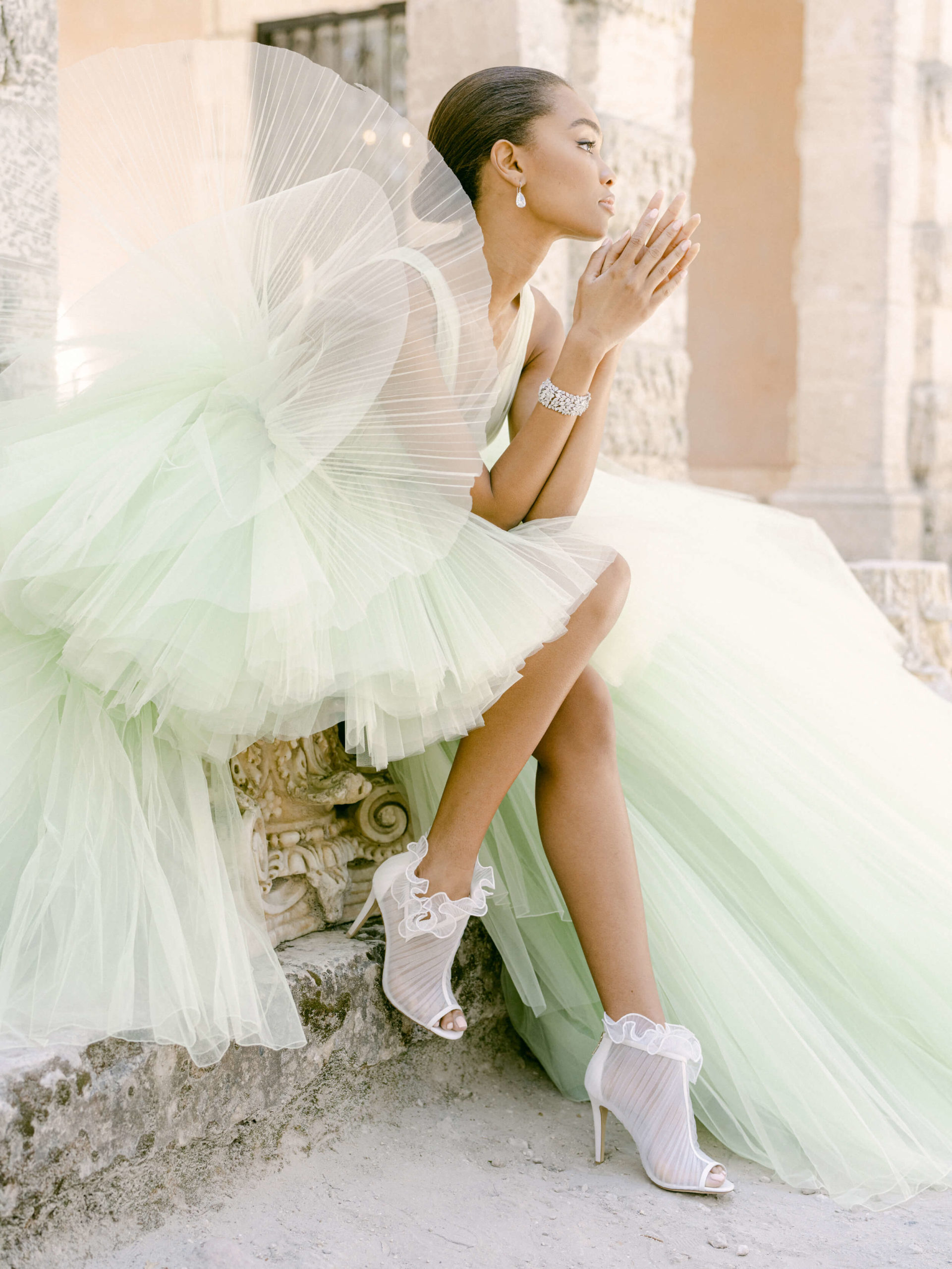 Nicole + Felicia Couture gown with Bella Belle Shoes Metamorphosis collection