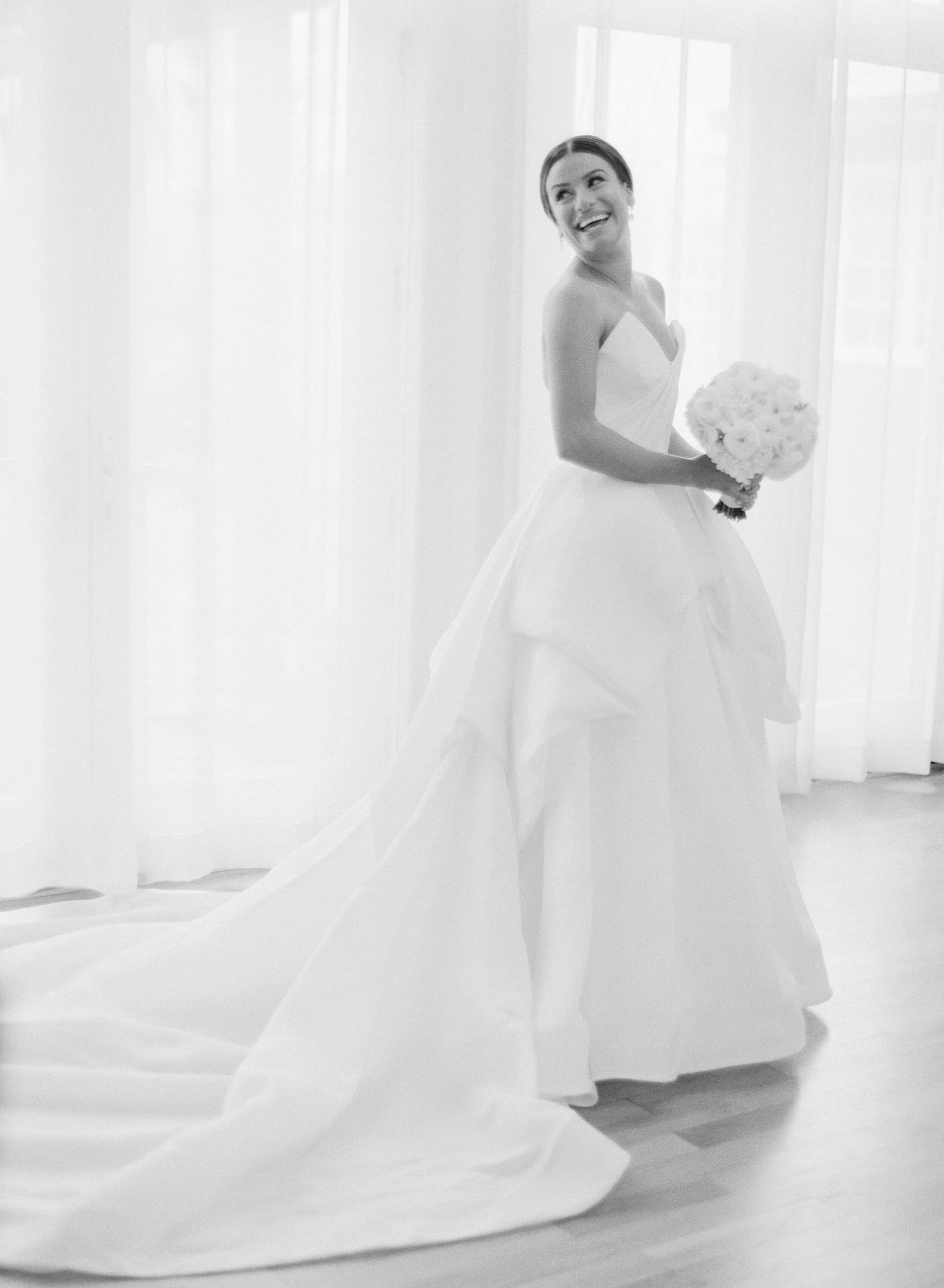 Lea Michelle bridal portrait in black and white film