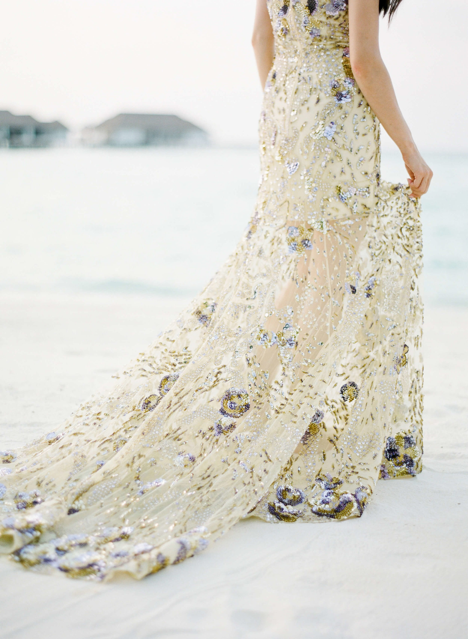 hand-sequined gown for wedding wardrobe is a benefit of hiring a bridal stylist