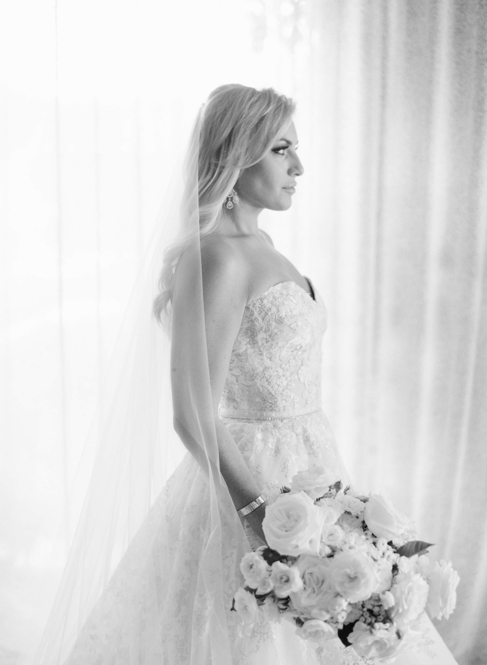 bridal portrait in Monique Lhuillier gown