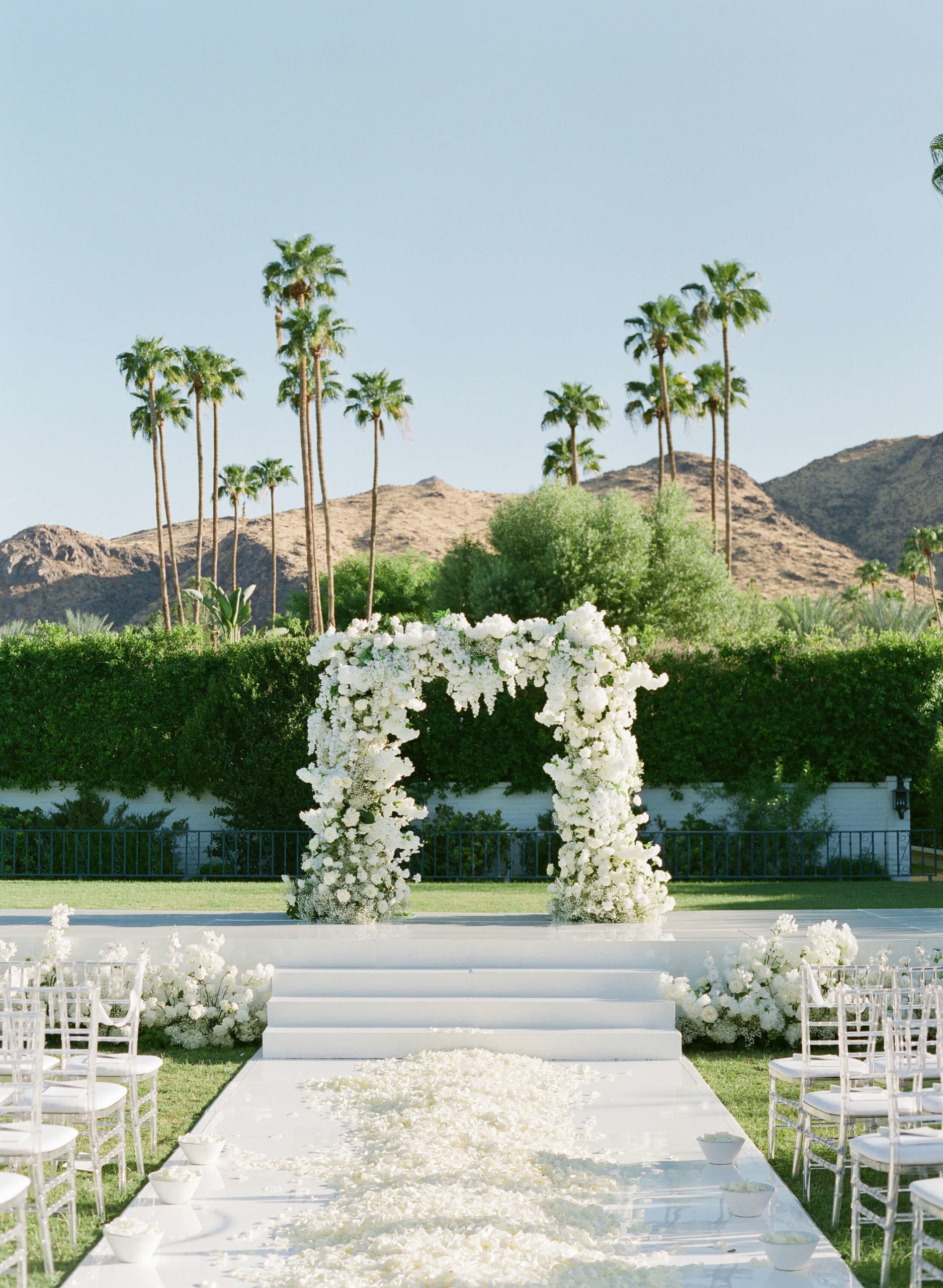 floral arch at ceremony at The Parker Palm Springs