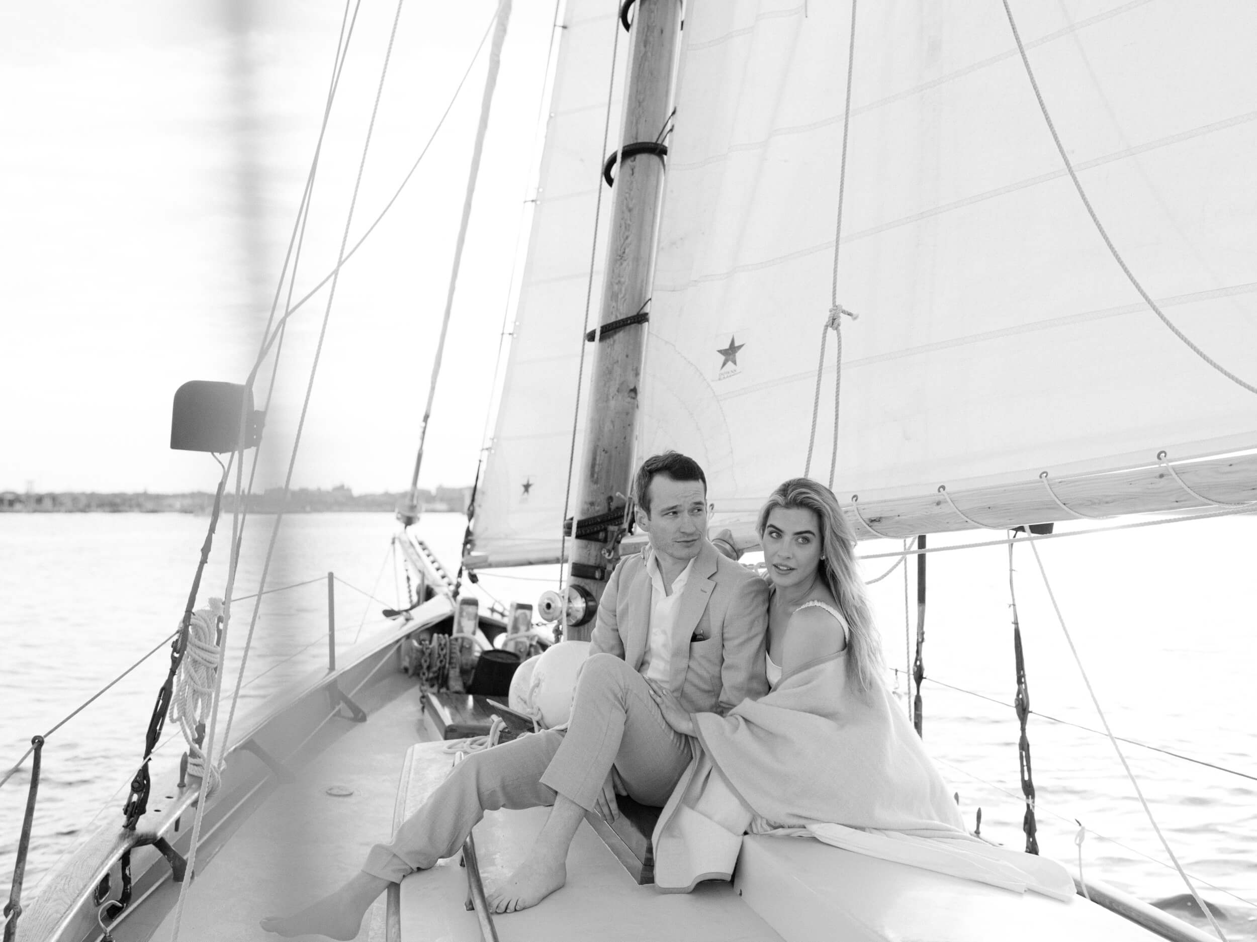 Maine engagement session on a sailboat