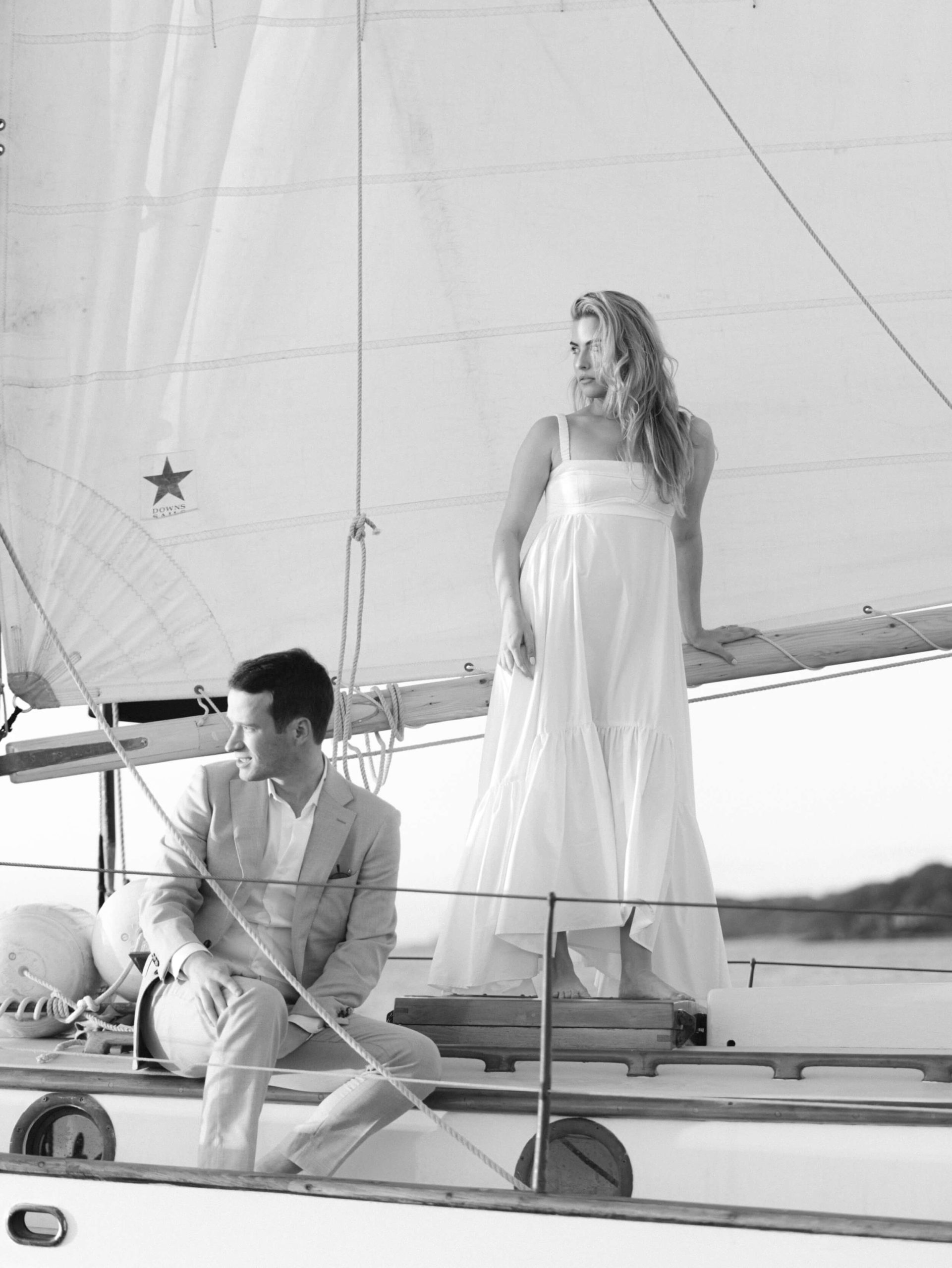 Maine engagement session on a sailboat