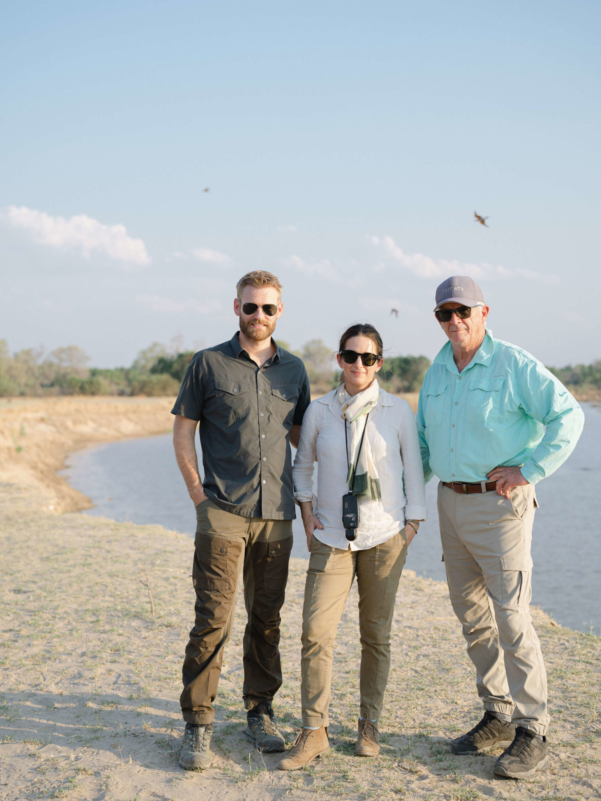 KT Merry and Chad Keffer in Zambia, Africa, on a luxury safari with Time + Tide