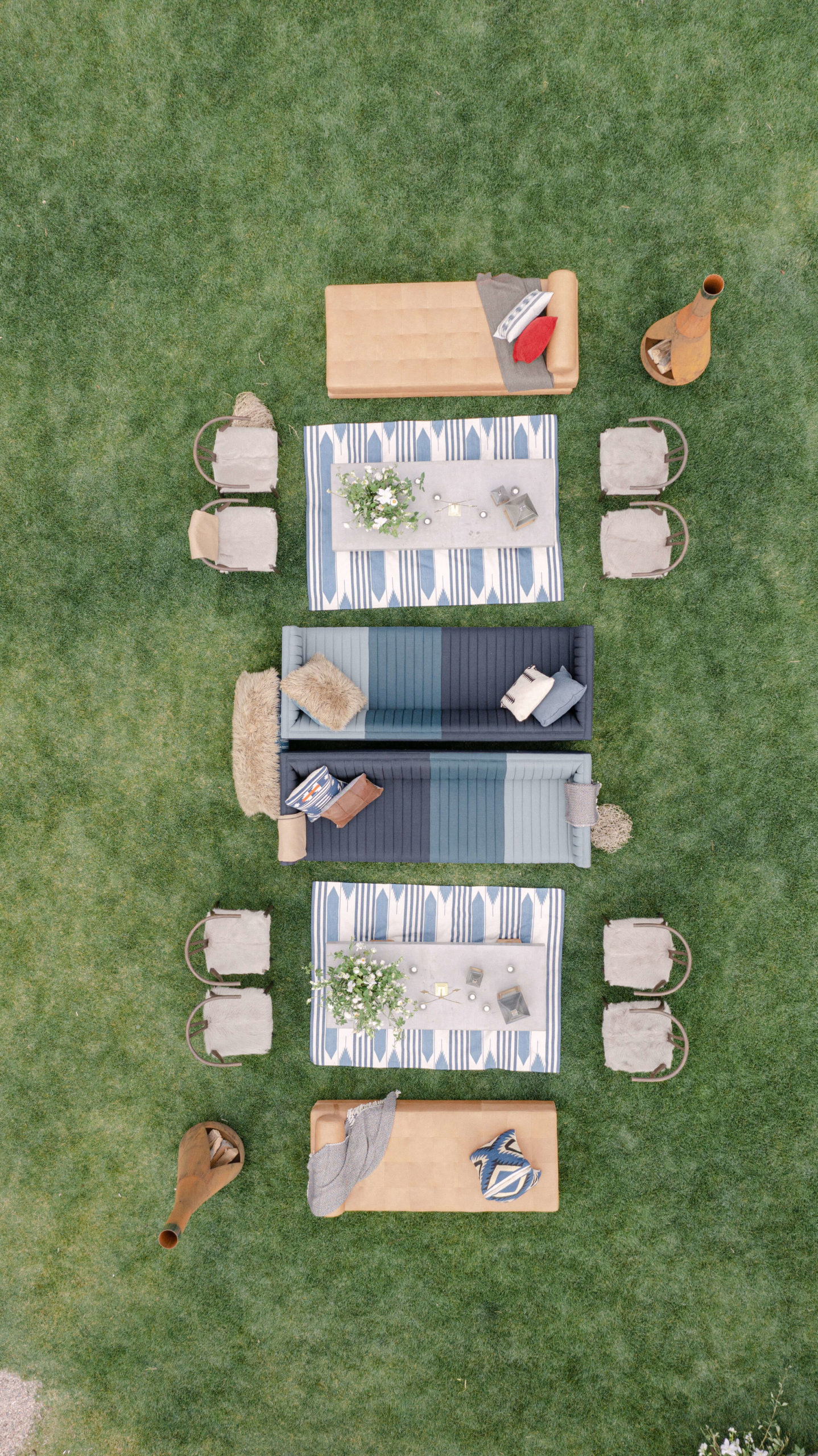 Aerial shot of outdoor lounge area