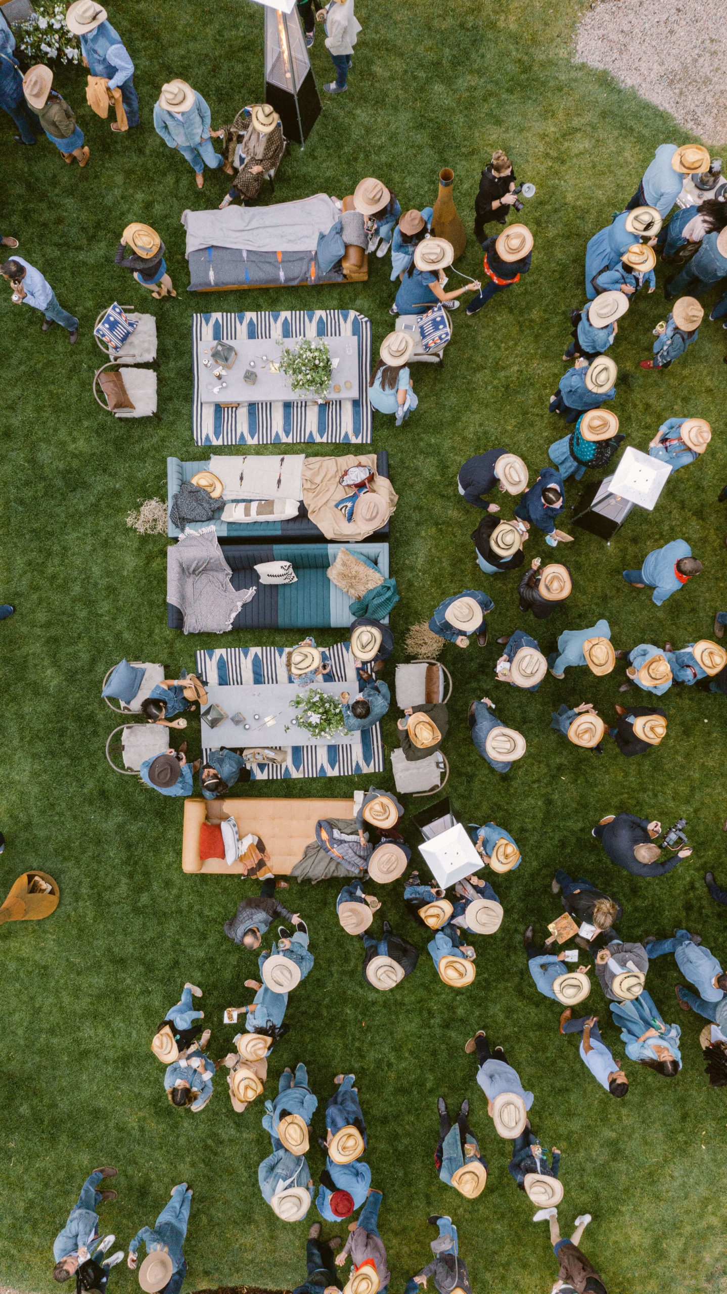 Aerial shot of guests during western welcome party