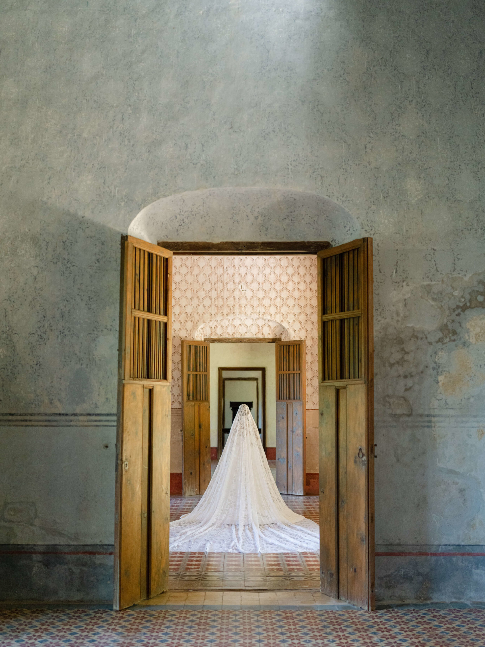 Bride in historical hacienda