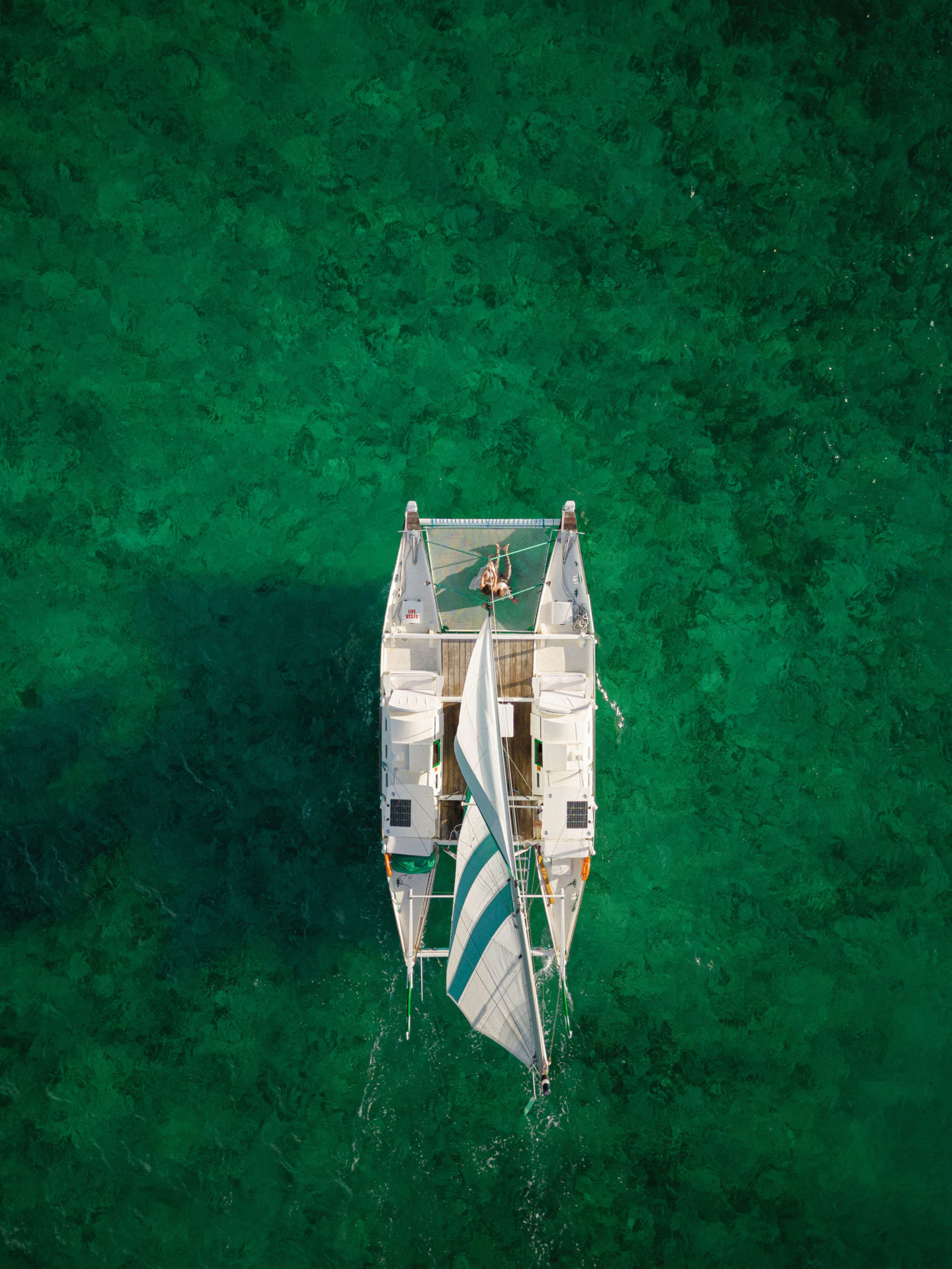Aerial shot of a boat on the water