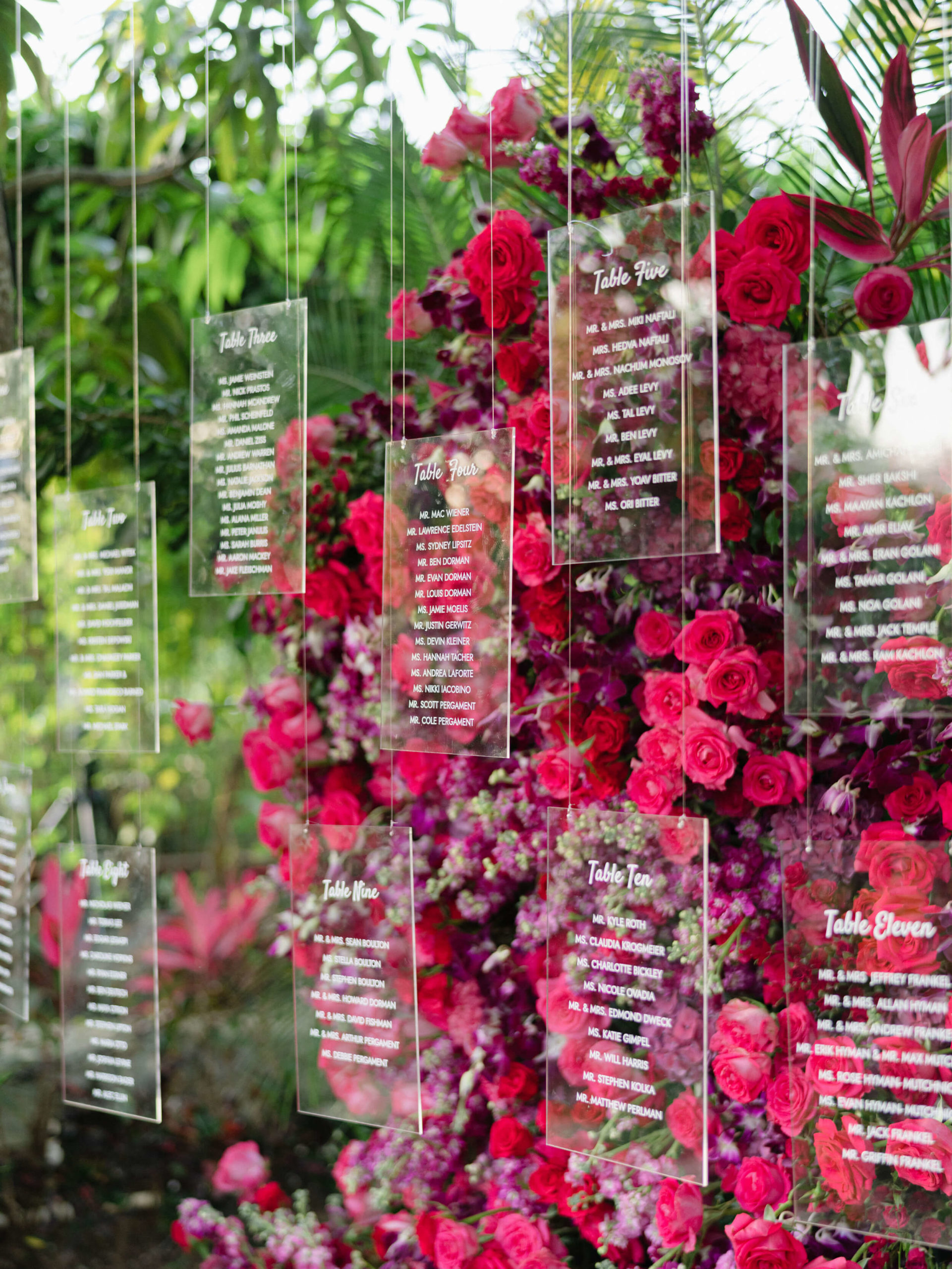 Glass table assignment placards at reception