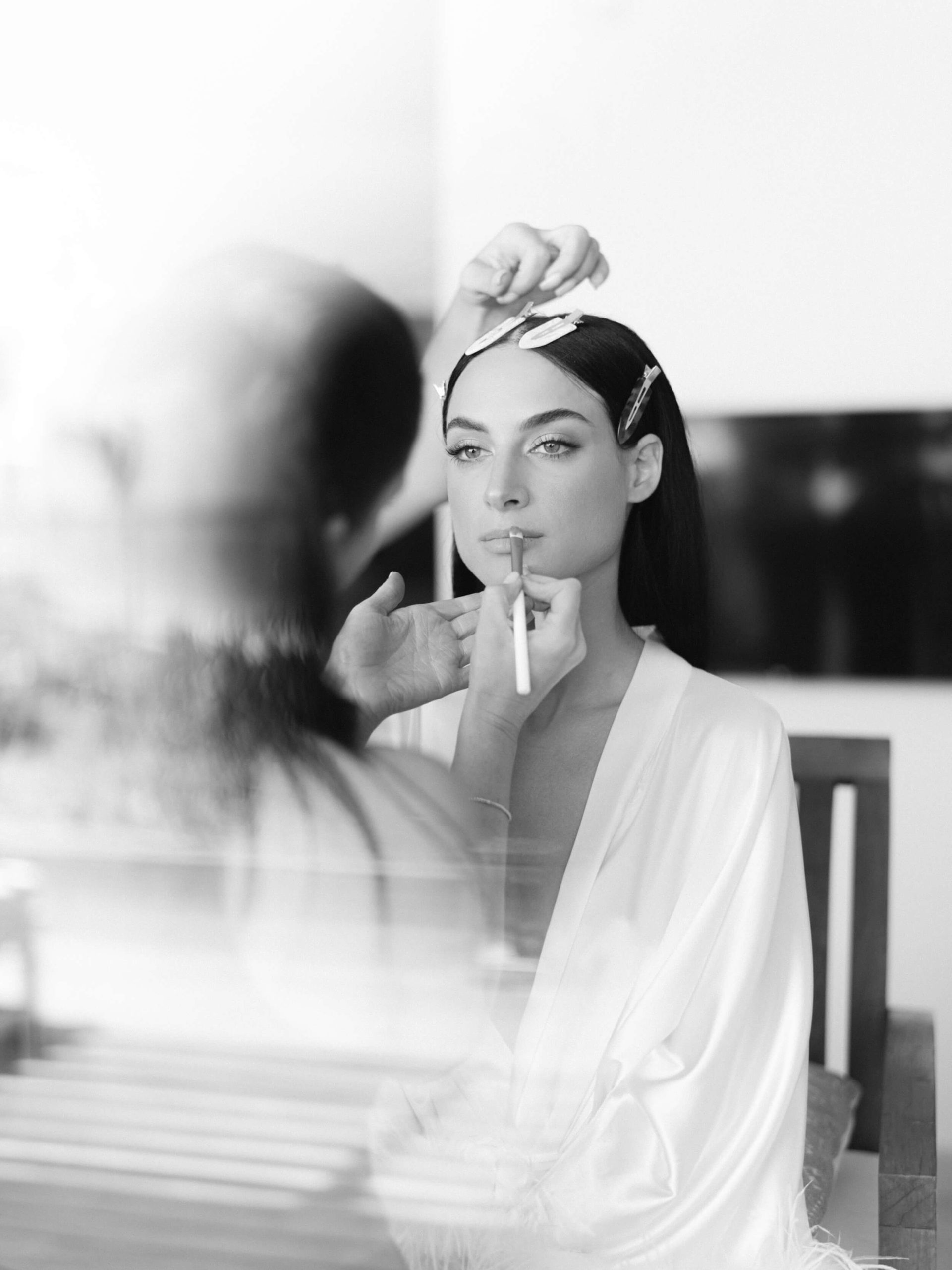 Danielle getting her hair and makeup done before her Rosewood Mayakoba wedding
