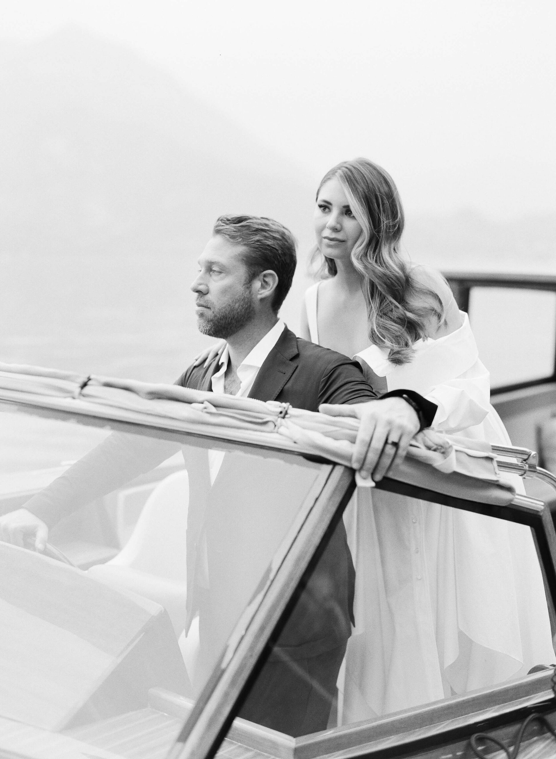 Jourdan and Nick on a boat on Lake Como