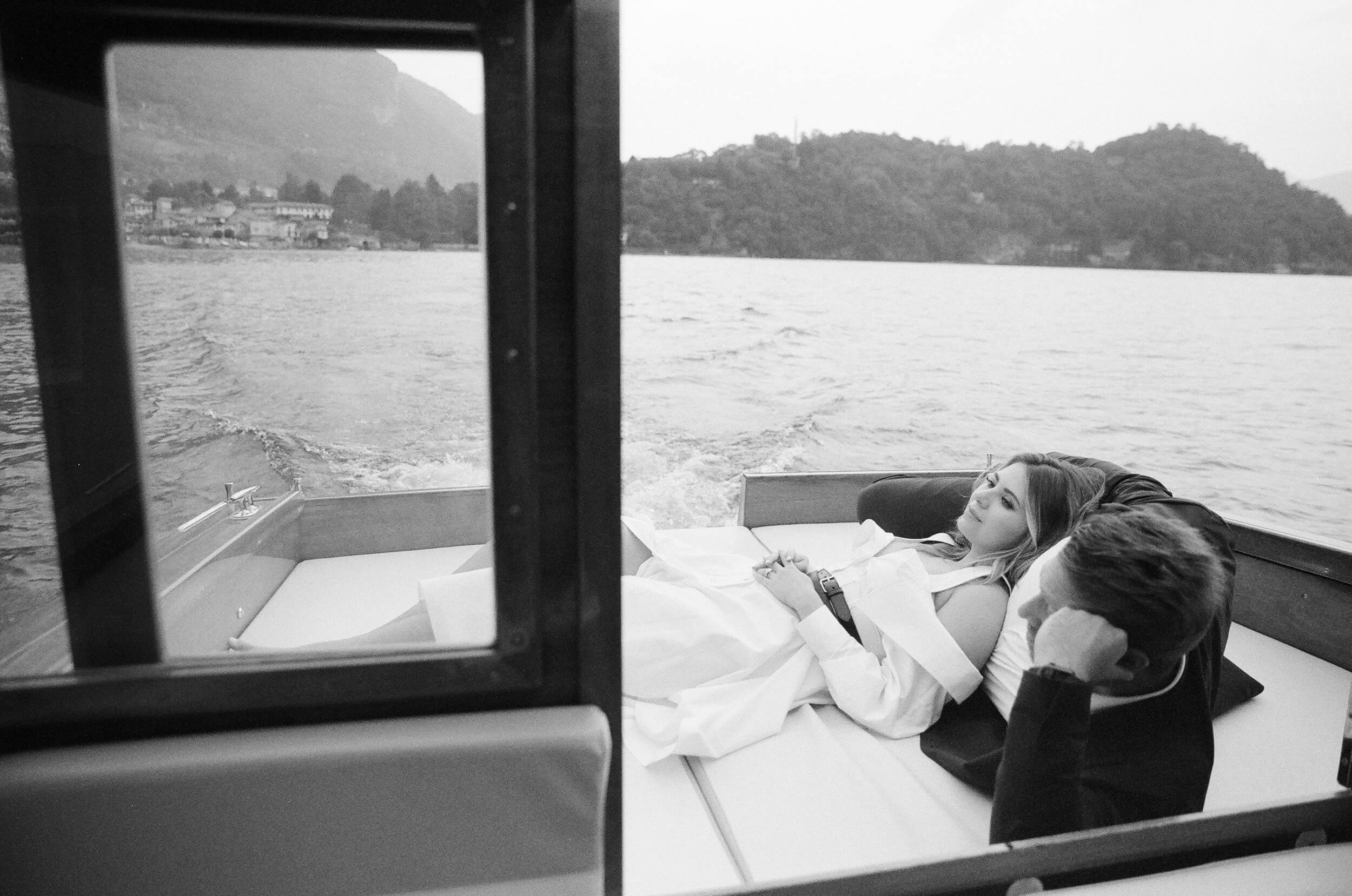Jourdan and Nick on a boat in Lake Como, Italy