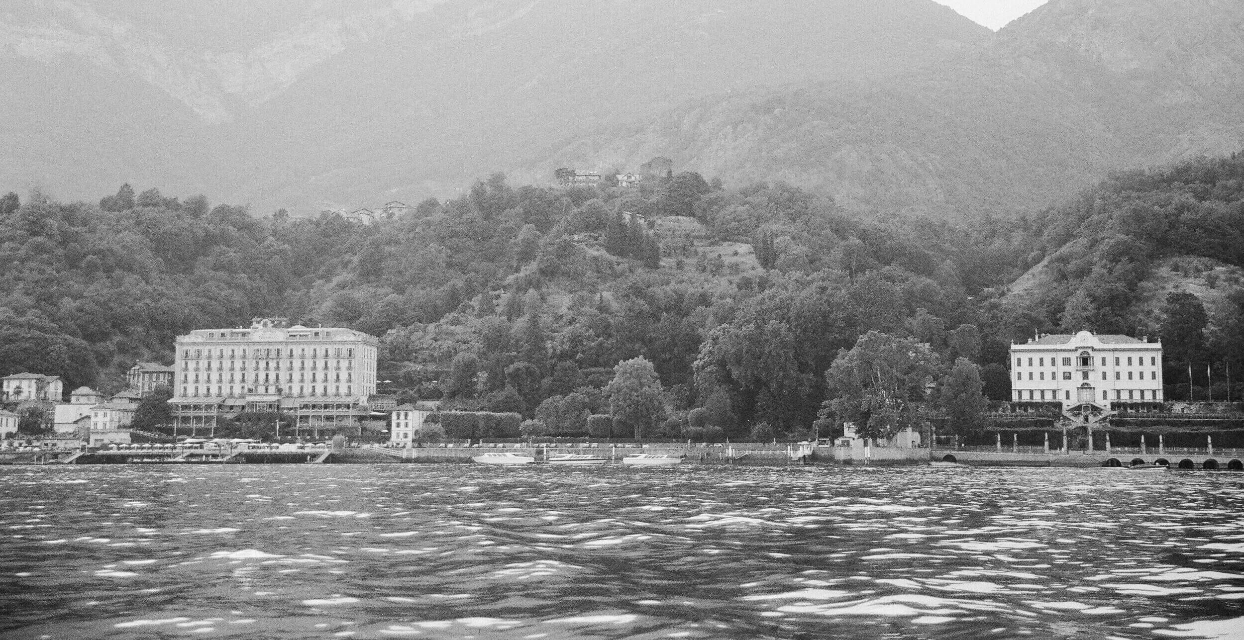 Black and white shot of Lake Como