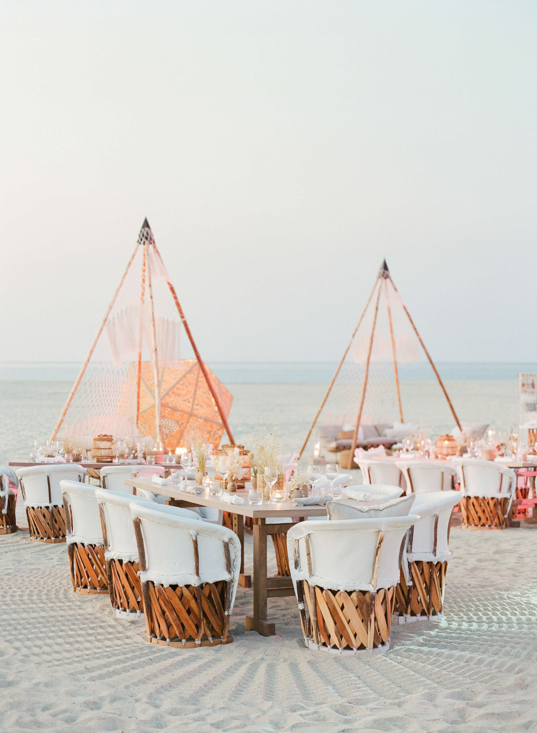 Custom structures and dining area on the beach