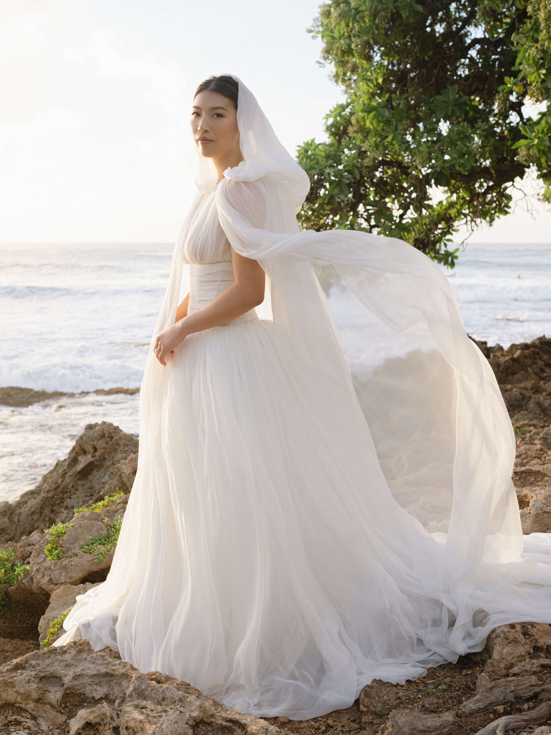 Cookie wearing her Giambattista Valli spring wedding gown in Hawaii