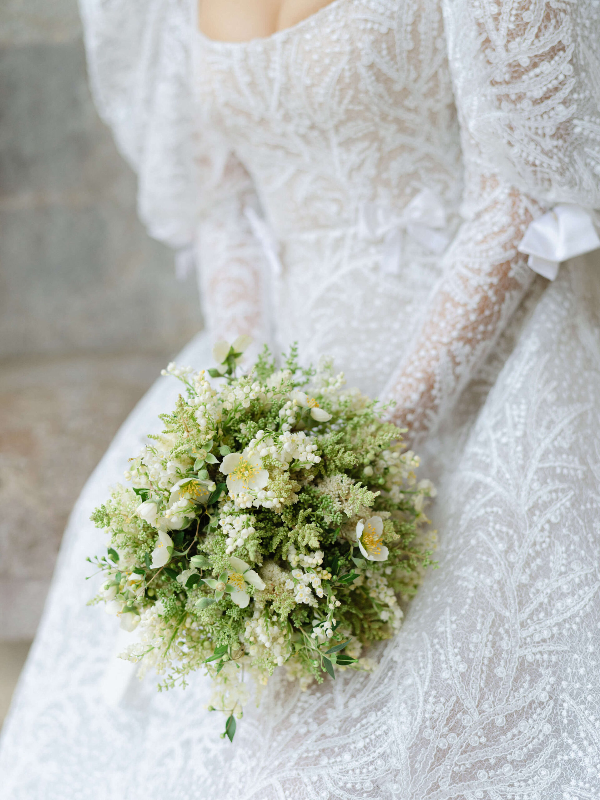 Closeup of Ashley's wedding bouquet