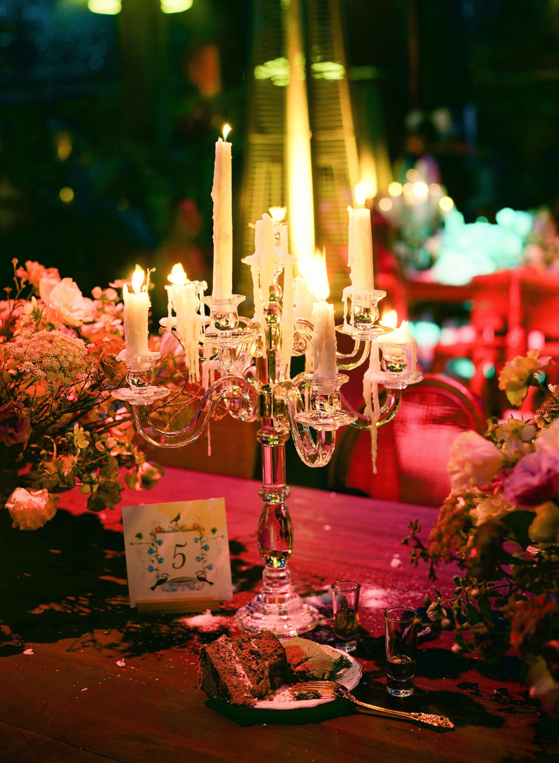 Crystal candelabras and flowers